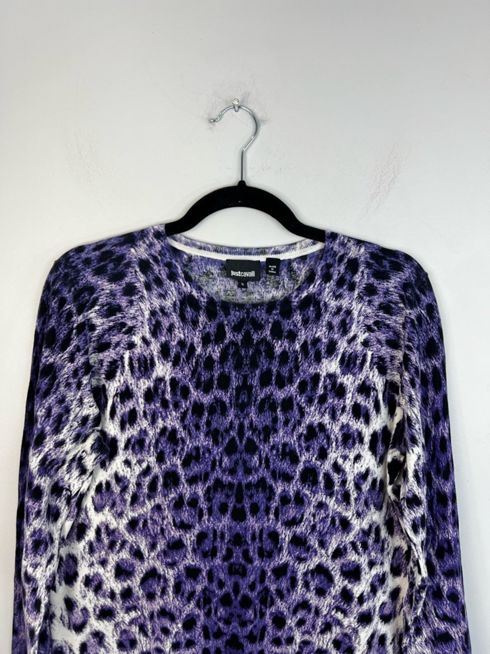 Just Cavalli archival purple digital leopard print fine knit boxy sweater S - Picture 5 of 15